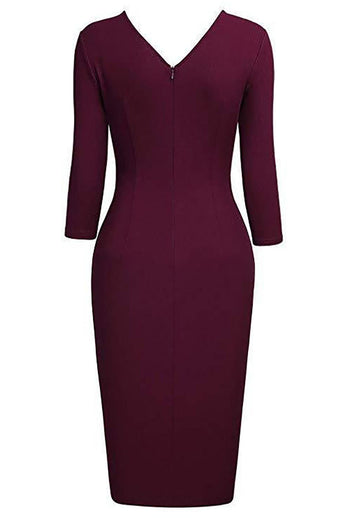 Black Bodycon Knee-Length 3/4 Sleeve Party Dress With Belt