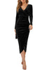 Load image into Gallery viewer, Bodycon V-Neck Wrap Hip Midi-length Cross Black Velvet Evening Dress