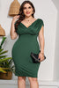 Load image into Gallery viewer, Black Bodycon V-neck  Ruched Plus Size Short Work Dress