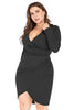 Load image into Gallery viewer, Bodycon V-Neck Plus Size Black Work Dress with Long Sleeves