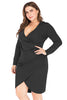 Load image into Gallery viewer, Bodycon V-Neck Plus Size Black Work Dress with Long Sleeves