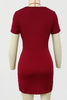 Load image into Gallery viewer, Burgundy Bodycon V-Neck Pleated Short Work Dress with Short Sleeves