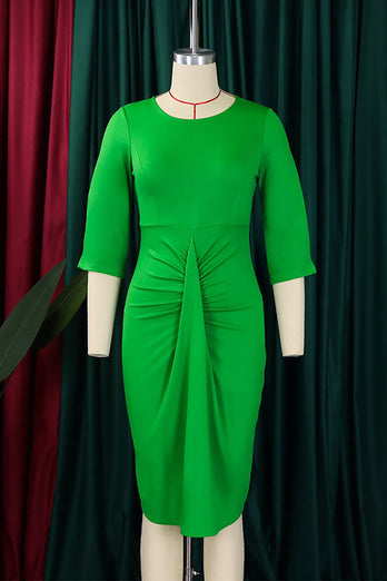 Bodycon Pleated Short Green Work Dress with Short Sleeves