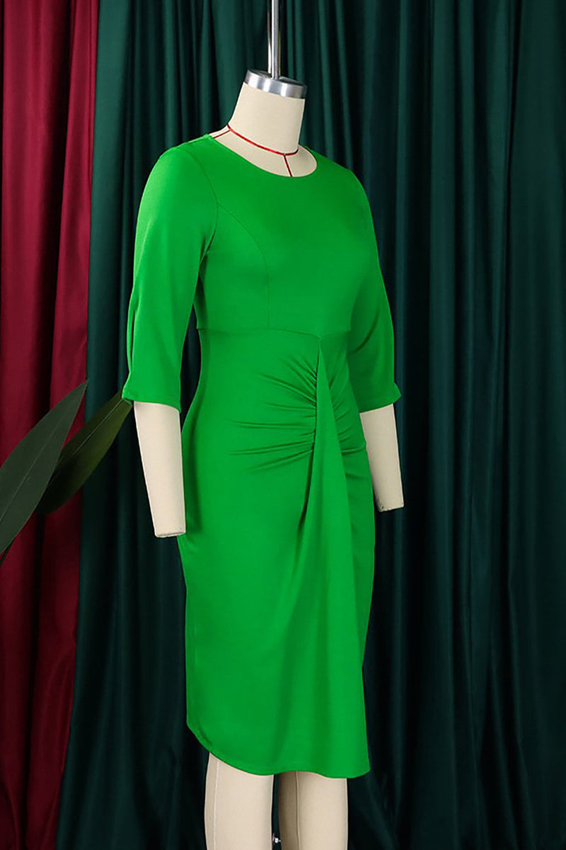 Load image into Gallery viewer, Bodycon Pleated Short Green Work Dress with Short Sleeves