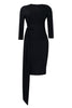 Load image into Gallery viewer, Black Bodycon Bateau Neck Pleated Knotted Work Dress With 3/4 Sleeves