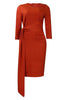 Load image into Gallery viewer, Black Bodycon Bateau Neck Pleated Knotted Work Dress With 3/4 Sleeves