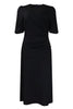 Load image into Gallery viewer, Black Round Neck Ruched Short Sleeves Work Dress