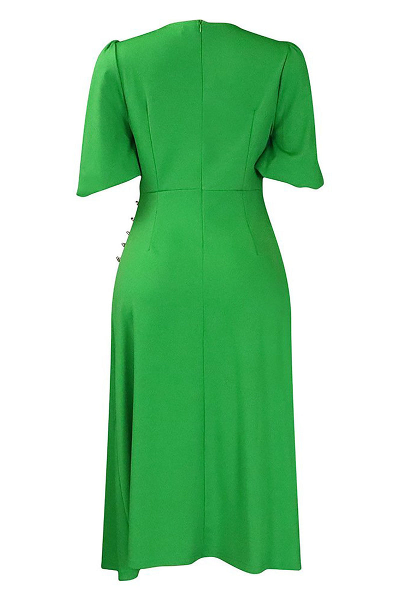 Load image into Gallery viewer, Black Round Neck Ruched Short Sleeves Work Dress
