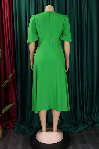 Black Round Neck Ruched Short Sleeves Work Dress