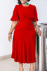 Load image into Gallery viewer, Black Round Neck Ruched Short Sleeves Work Dress