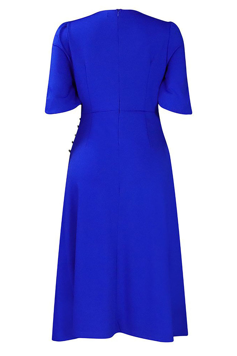 Load image into Gallery viewer, Black Round Neck Ruched Short Sleeves Work Dress