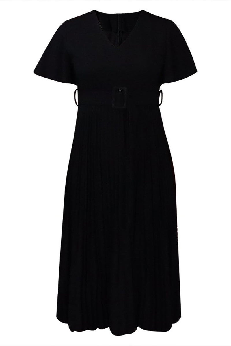 Load image into Gallery viewer, A-Line Black V-Neck Ruched Work Dress With Ruffle sleeves