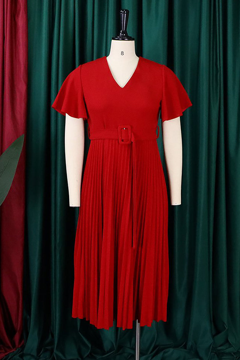 Load image into Gallery viewer, A-Line Black V-Neck Ruched Work Dress With Ruffle sleeves