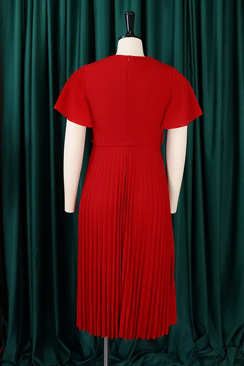 Load image into Gallery viewer, A-Line Black V-Neck Ruched Work Dress With Ruffle sleeves