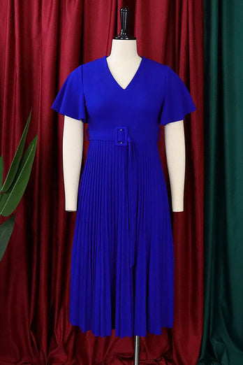 A-Line Black V-Neck Ruched Work Dress With Ruffle sleeves