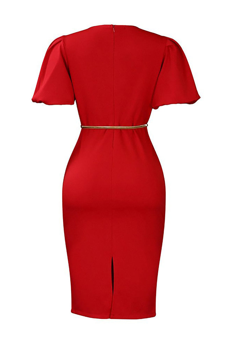 Load image into Gallery viewer, Bodycon Black V-Neck Work Dress With Puff Sleeves