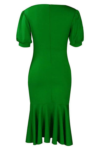 Bodycon V Neck Ruched Work Dress With Ruffles