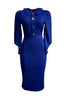 Load image into Gallery viewer, Navy Bodycon 3/4 Sleeves Midi Work Dress With Button