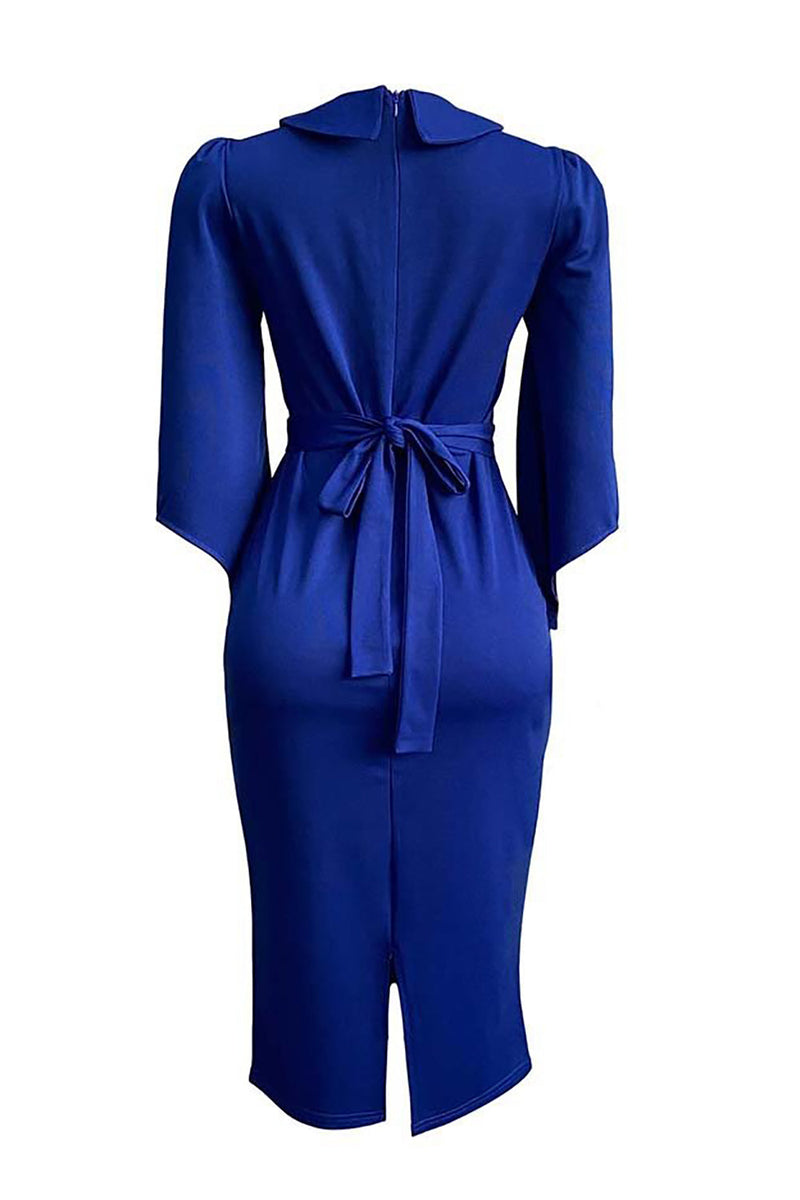 Load image into Gallery viewer, Navy Bodycon 3/4 Sleeves Midi Work Dress With Button