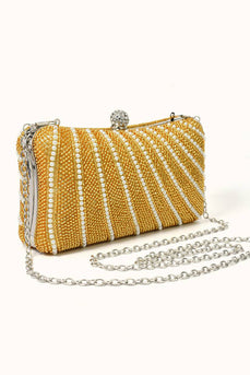 Golden Sparkly Rhinestone Pearl Clutch Bag