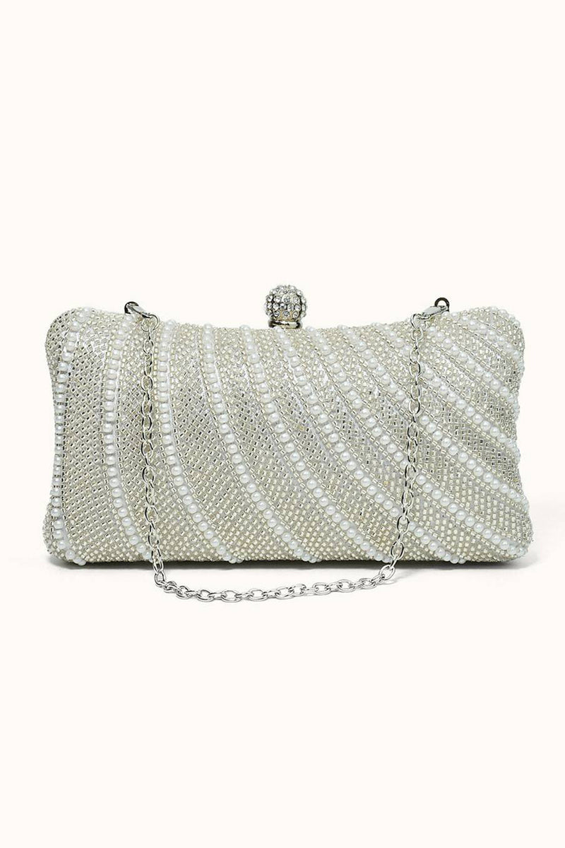 Load image into Gallery viewer, Golden Sparkly Rhinestone Pearl Clutch Bag