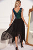 Load image into Gallery viewer, Black Green Sequin A-line Sleeveless Asymmetrical Cocktail Dress