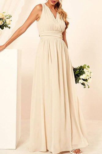 Aprict A-line V-neck Chiffon Floor Length Bridesmaid Dress