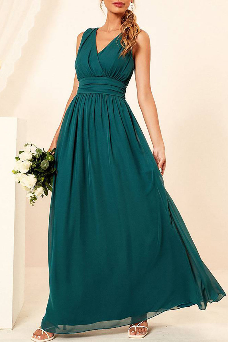 Load image into Gallery viewer, Aprict A-line V-neck Chiffon Floor Length Bridesmaid Dress