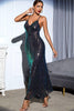 Load image into Gallery viewer, Black Sequin Spaghetti Strap Backless V-neck Long Evening Dress