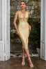 Load image into Gallery viewer, Golden Bodycon Deep V-neck Sleeveless Knee Length Party Dress