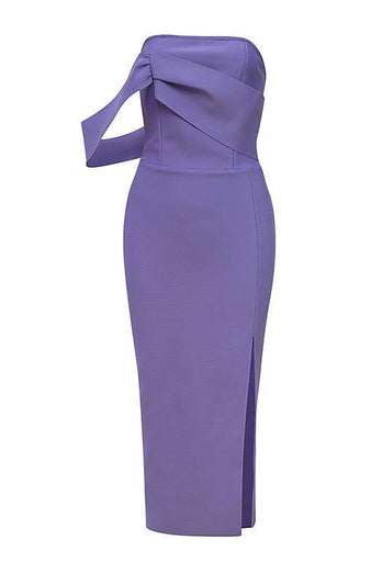 Purple Off the Shoulder Bodycon Knee Length Party Dress