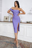 Load image into Gallery viewer, Purple Off the Shoulder Bodycon Knee Length Party Dress