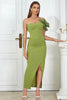 Load image into Gallery viewer, Green One Shoulder Bodycon Long Cocktail Dress