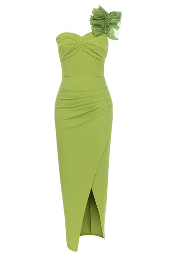 Green One Shoulder Bodycon Long Cocktail Dress