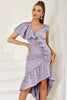 Load image into Gallery viewer, Purple Cap Sleeves Bodycon Ruffles Asymmetrical Hem Party Dress