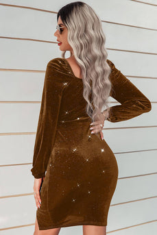 Dark Green Velvet Holiday Party Dress with Long Sleeves