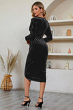 Black Long Sleeves Velvet Holiday Party Dress