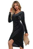 Black Long Sleeves Velvet Holiday Party Dress