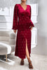 Load image into Gallery viewer, Long Sleeves Burgundy Velvet Holiday Party Dress with Slit