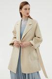 Black Long Notched Lapel Reversible Wool Coat with Belt