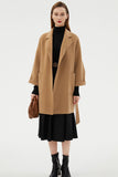 Black Long Notched Lapel Reversible Wool Coat with Belt