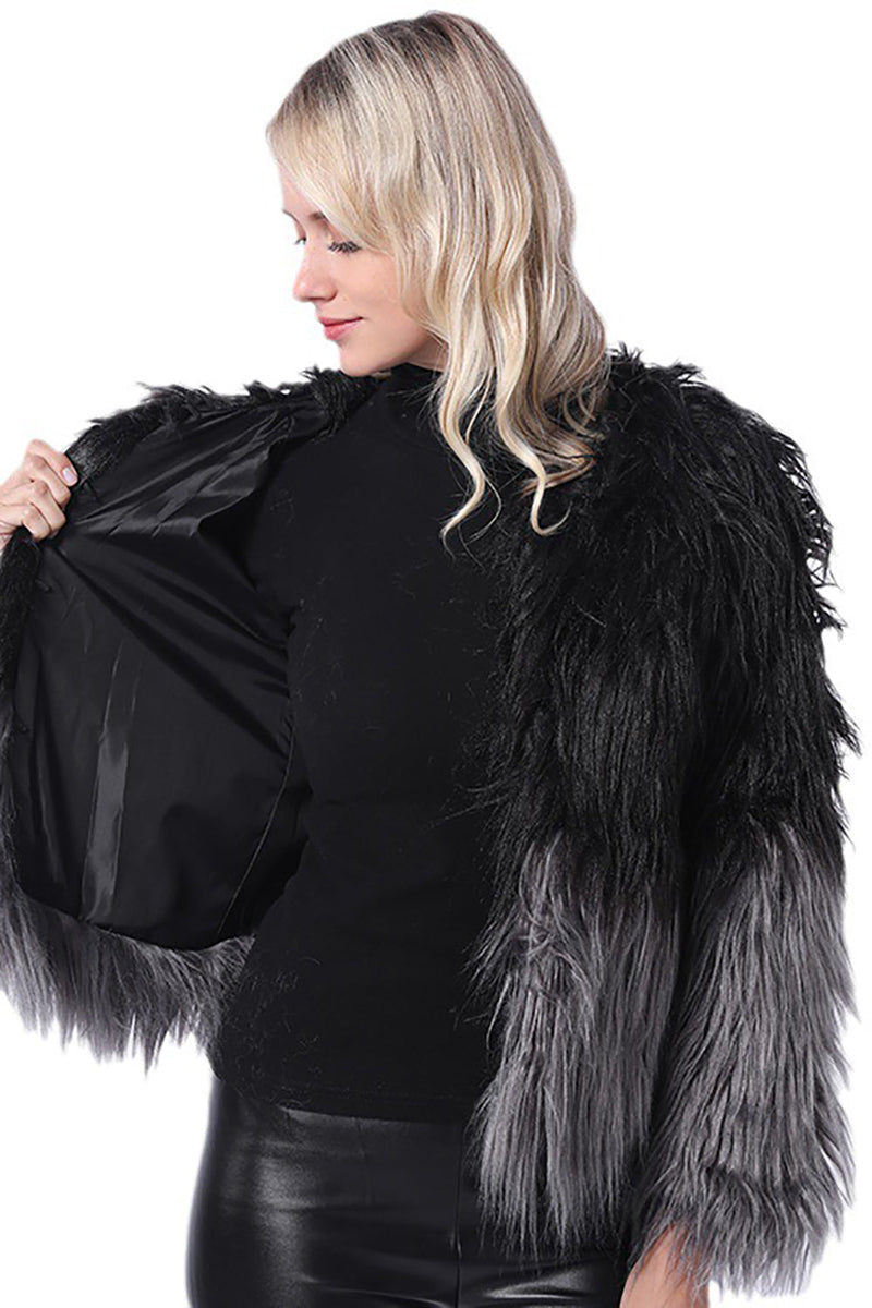 Load image into Gallery viewer, Black Winter Long Sleeve Faux Fur Coat