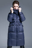 Navy Long Winter Down Jacket With Pockets