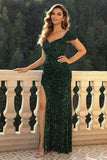 Sparkly Sequin Dark Green Short Sleeve Sweetheart Holiday Dress