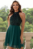 Load image into Gallery viewer, Halter Dark Green Sparkly Sequin Short Holiday Dress