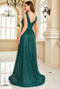 Load image into Gallery viewer, Sequins A Line V-neck Dark Green Formal Dress