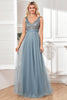 Load image into Gallery viewer, Grey Blue A Line Tulle Formal Dress with Sequins