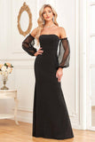 Removable Sleeves Black Sheath Sparkly Formal Dress