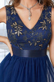 Dark Blue Asymmetrical A-Line V-Neck Prom Dress With Sleeveless