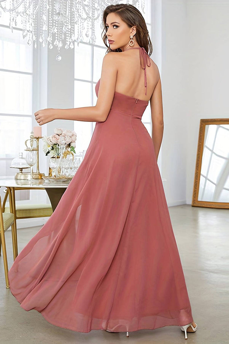 Load image into Gallery viewer, Coral Asymmetrical A-Line Halter Prom Dress With Sleeveless